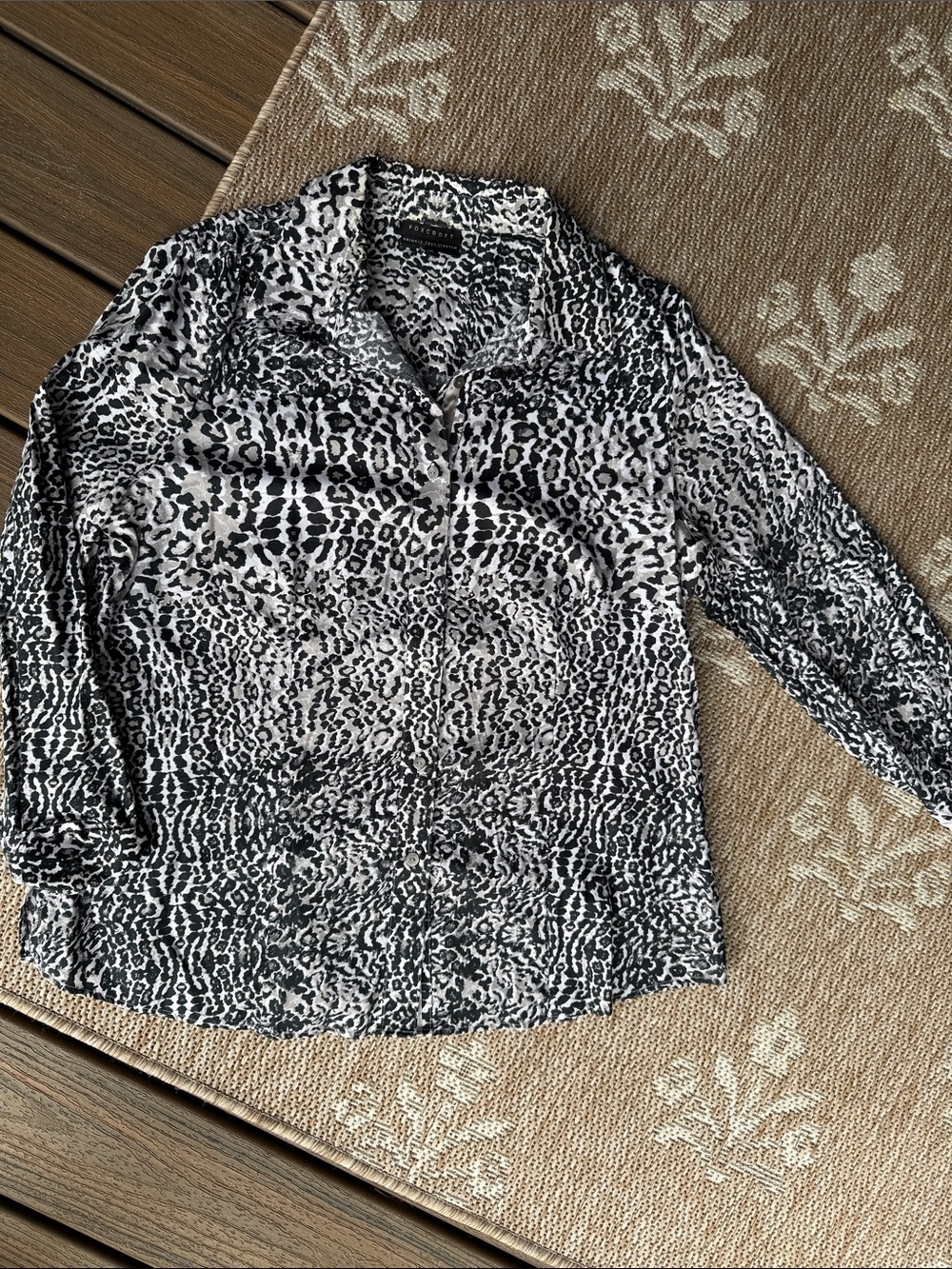 Foxcroft Black and White Leopard Print Blouse